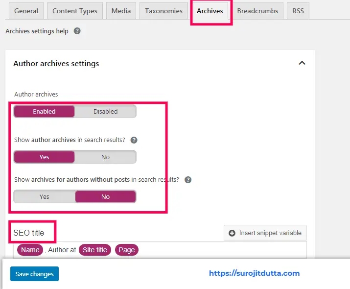 Yoast Archive Page Setup