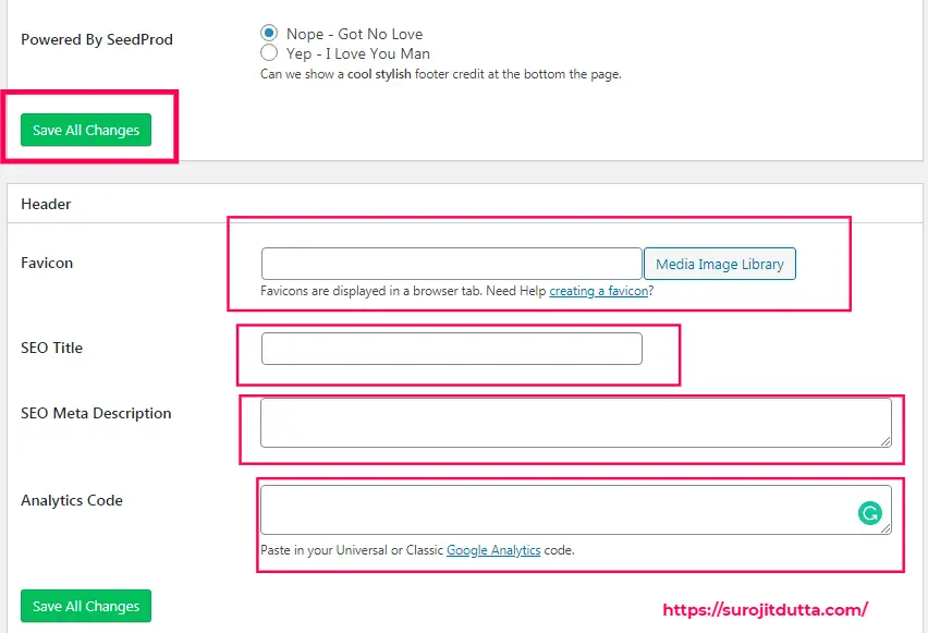 Header and footer setting for WordPress Maintenance mode