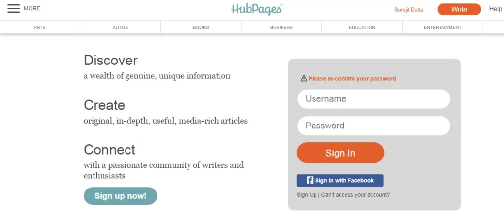 Hubpages Another free blogging Platforms