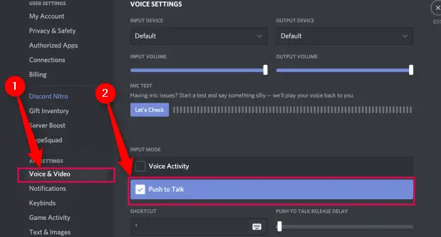 Discord Push To Talk Voice And Video Settings